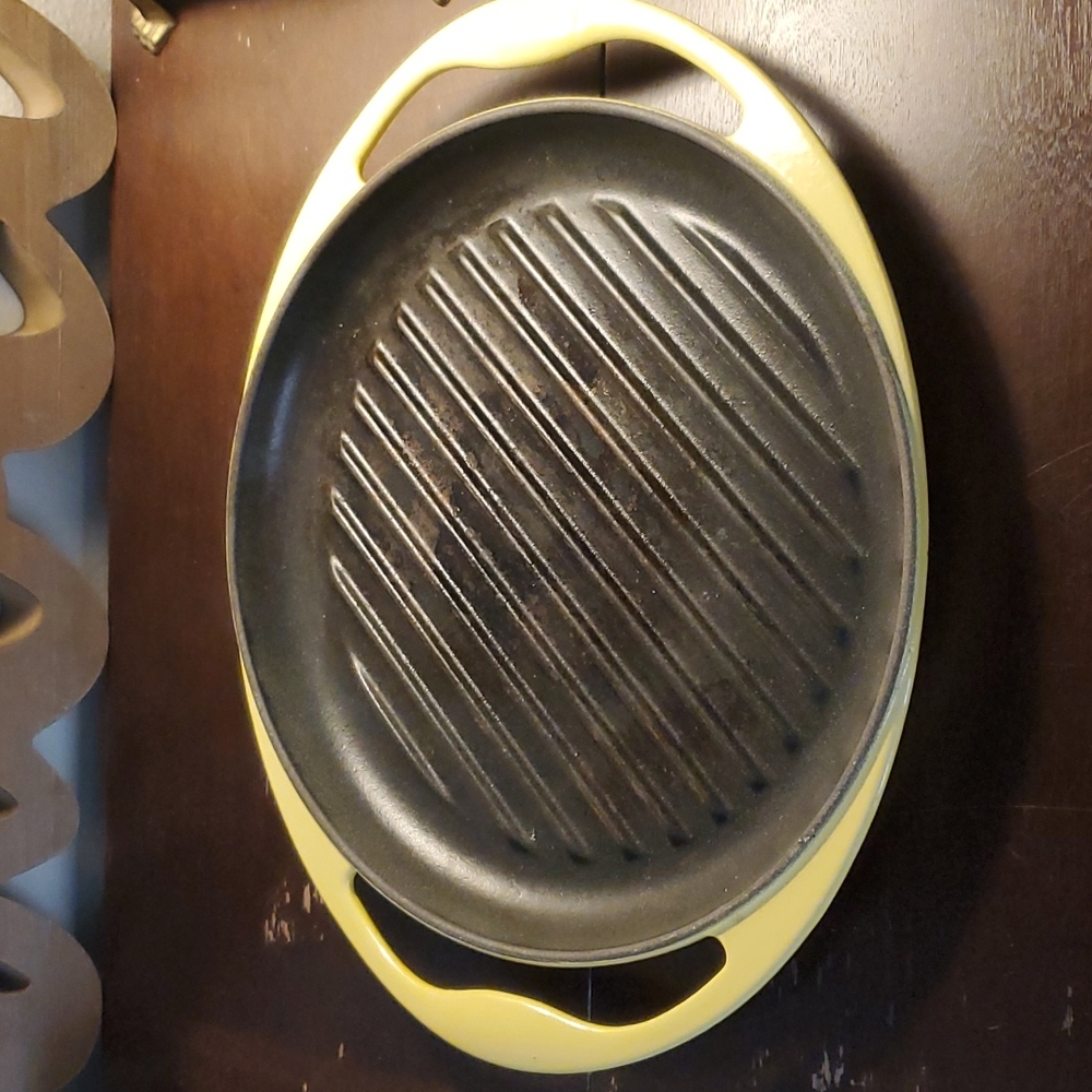 LeCruset Yellow Enamel Cast Iron Grill Pan